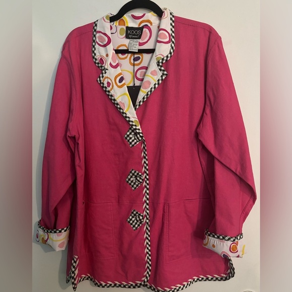 NWT‎ Koos of Course! Womens Reversible Linen Rayon Spandex Silk Pink Jacket Sz L - Picture 1 of 15